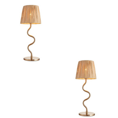 Loops Set Of 2 Stylish Raffia Table Lamps With Brass Finish For Home Decor from B&Q