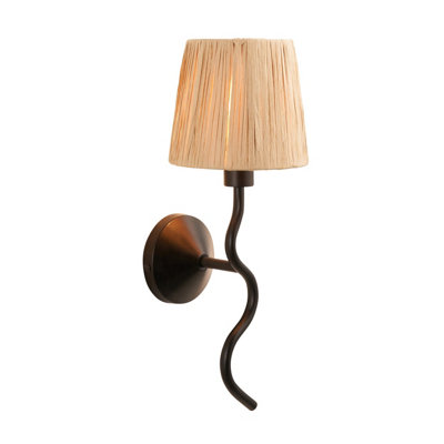 Loops Elegant Dimmable Wall Light With Raffia Shade In Matt Black For Modern Homes from B&Q