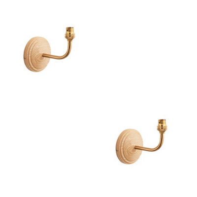 Loops Stylish 2 Pack Dimmable Wall Lights In Ash Wood And Brushed Brass from B&Q