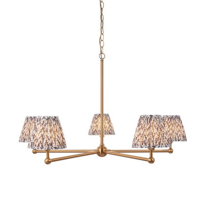 Loops Stunning 5-Light Brushed Brass Pendant Light With Pearl Grey Shades For Elegant Interiors from B&Q