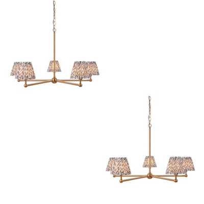 Loops Stunning 2 Pack Aged Brass Pendant Lights With Pearl Grey Shades from B&Q