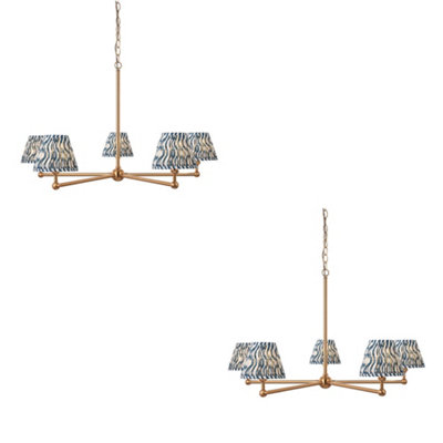 Loops Stylish 2 Pack Hanging Ceiling Pendant Lights In Brushed Brass And Marlin Blue Fabric from B&Q