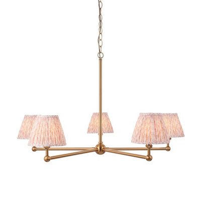 Loops Stunning 5-Light Ceiling Pendant Light With Brushed Brass Finish And Peach Fabric Shades from B&Q