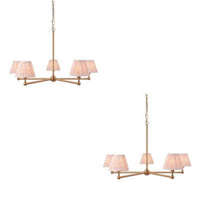 Loops Sophisticated 2 Pack Brushed Brass Pendant Lights With Peachy Fabric Shades from B&Q