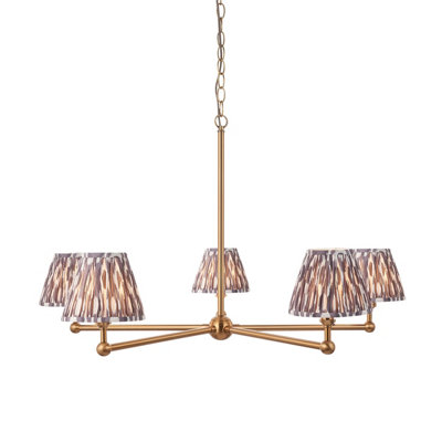 Loops Sophisticated 5-Light Pendant Ceiling Light In Brushed Aged Brass And Pearl Grey Fabric from B&Q