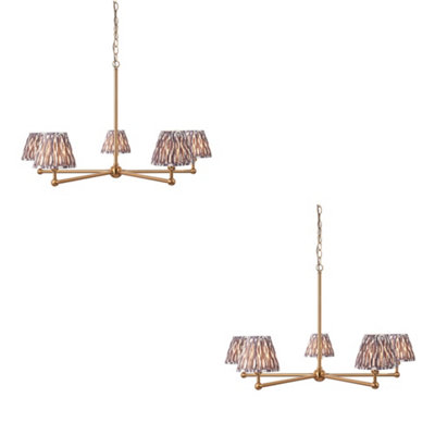 Loops Sophisticated 2 Pack Of Brushed Brass Pendant Lights With Pearl Grey Shades from B&Q