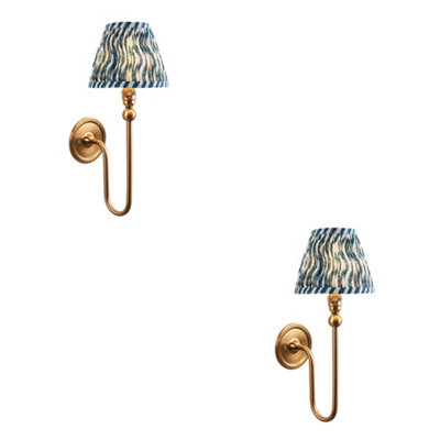 Loops Stylish 2 Pack Dimmable Wall Lights With Aged Brass And Marlin Blue Shades from B&Q