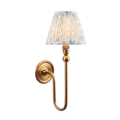 Loops Elegant Dimmable Wall Light With Aged Brass Finish And Blue Fabric Shade from B&Q