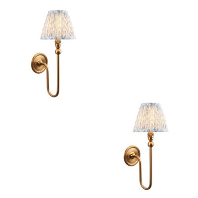 Loops Stylish Dimmable Wall Lights2 Pack With Brass Finish And Shell Bay Blue Shades from B&Q