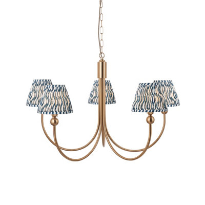 Loops Stunning Brushed Aged Brass Hanging Ceiling Pendant Light With Marlin Blue Shades from B&Q