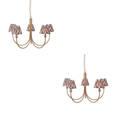 Loops Sophisticated 2 Pack Of Brushed Brass Ceiling Pendant Lights With Pearl Grey Shades from B&Q