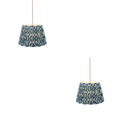 Loops Elegant 2 Pack Of Aged Brass Ceiling Pendant Lights With Marlin Blue Shades from B&Q
