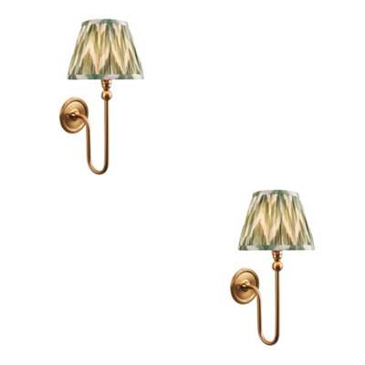 Loops Stylish 2 Pack Dimmable Wall Lights With Brass Finish And Cotswold Green Shades from B&Q