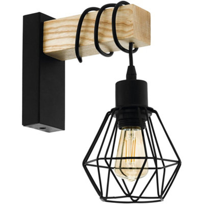 B&Q -  Sleek Modern Design Black And Brown Led Wall Light For Indoor Spaces24Cm