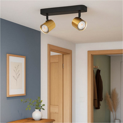 Loops Sleek Modern Black And Brushed Brass Led Bathroom Ceiling Spotlight from B&Q