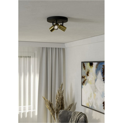B&Q -  Stylish Black And Brushed Brass Triple Round Led Ceiling Spotlight For Modern Bathrooms