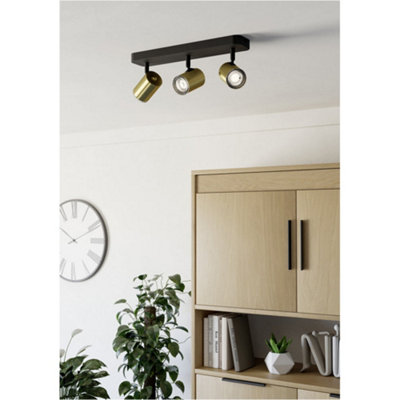Loops Stylish Black And Brushed Brass Triple Led Ceiling Spotlight For Modern Bathrooms from B&Q