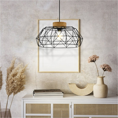 Loops Stylish Modern Black And Natural Pendant Ceiling Light For Home Interiors from B&Q