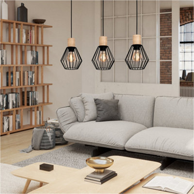 Loops Stylish Modern Black And Brown Triple Pendant Ceiling Light For Contemporary Interiors from B&Q