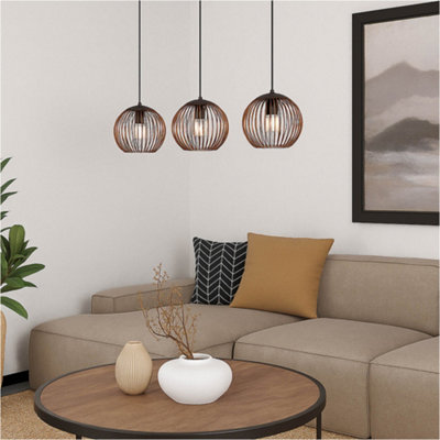 B&Q -  Stylish Black And Copper Triple Pendant Ceiling Light For Modern Interiors 32Cm E27