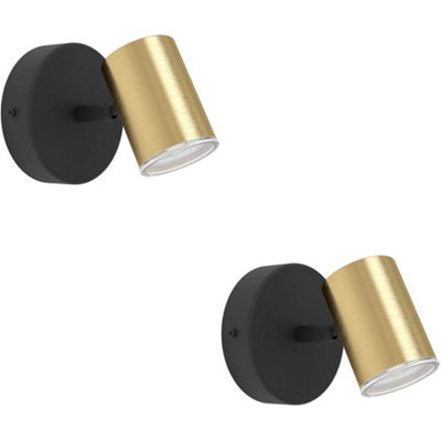 Loops 2 Pack Sleek Black And Brushed Brass Led Ceiling Spotlight For Modern Bathrooms from B&Q