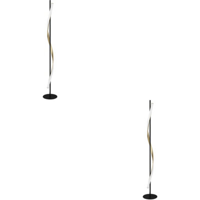 B&Q -  2 Pack Stylish Black And Brushed Brass Led Floor Lamp For Modern Interiors