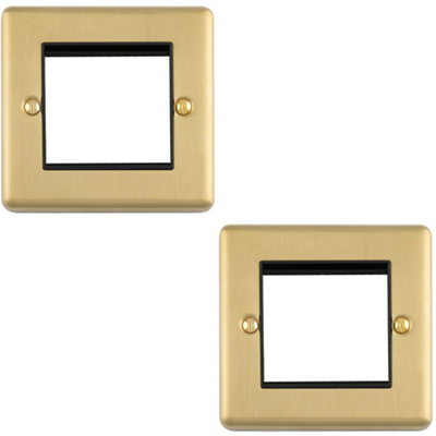 Loops 2-Pack Double Gang Euro Module Faceplate Satin Brass With Black Inserts 25X50mm from B&Q