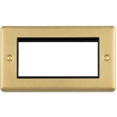 Loops 4-Gang Euro Modular Wall Faceplate Frame Satin Brass & Black 25X50mm from B&Q