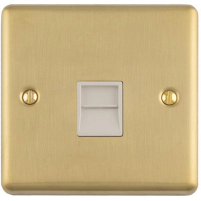 Loops Bt Master Telephone Socket Wall PlateSatin Brass With White Insert1-Gang Flush-Mount86X86mm from B&Q