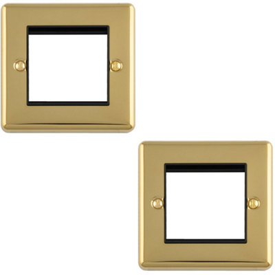 Loops 2-Pack Double Gang Euro Modular Wall Face Plate Frame 25X50mm Polished Brass/black from B&Q