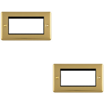 Loops 2-Pack 4-Gang Euro Module Modular Wall Face Plate Frame Polished Brass & Black 25X50mm from B&Q
