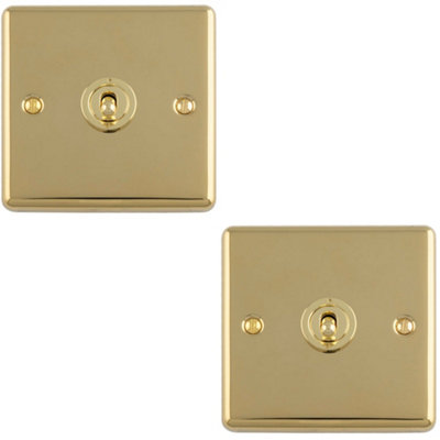 Loops 2-Pack 1-Gang Polished Brass Retro Toggle Light Switch 10A 2-Way