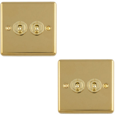 Loops 2-Pack 2-Gang Double Retro Toggle Light Switches Polished Brass 10A 2-Way