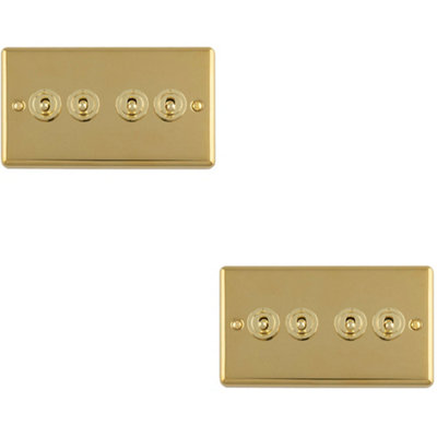 Loops 2-Pack 4-Gang Polished Brass Retro Toggle Light Switch Plate 10A 2-Way 86X145mm