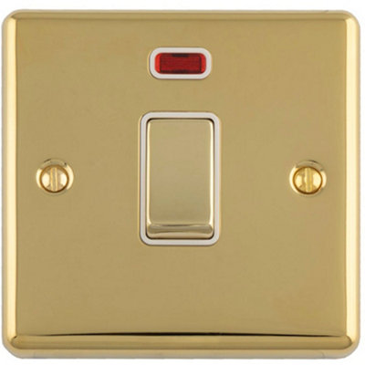 Loops 1-Gang 20A Dp Rocker Switch With Neon Indicator Polished Brass Plate And White Trim from B&Q