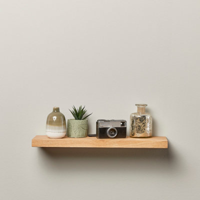 Off the Grain Floating Shelf Made From Solid Oak Oak Floating Shelf 30Cm from B&Q