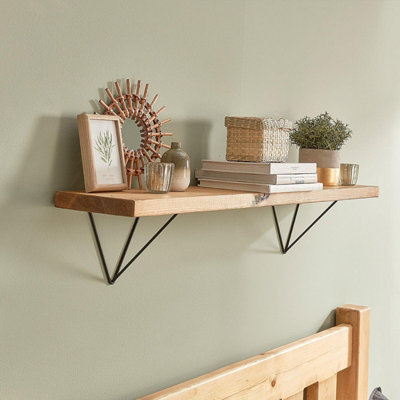 Off the Grain Rustic Wooden Shelf With Pyramid Brackets100Cm Length
