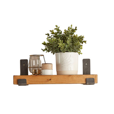 Off the Grain Rustic Wooden Shelf With L Brackets- 30Cm from B&Q