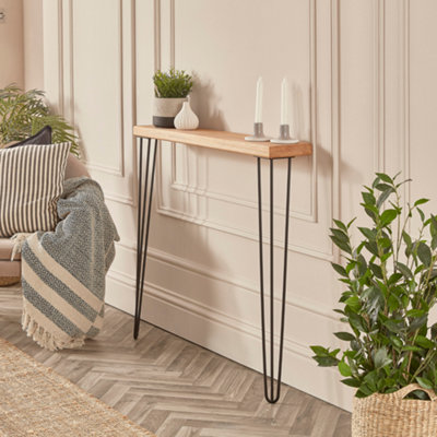 B&Q -  Hallway Console TableSolid Oak Entryway Table110Cm (L)