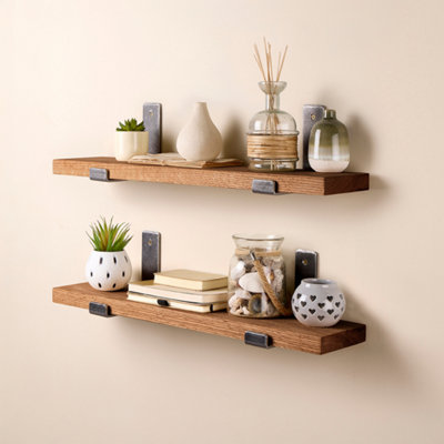 Off the Grain Wall Mounted ShelvesSet Of Two Walnut Shelves With Inverted Brackets50Cm from B&Q