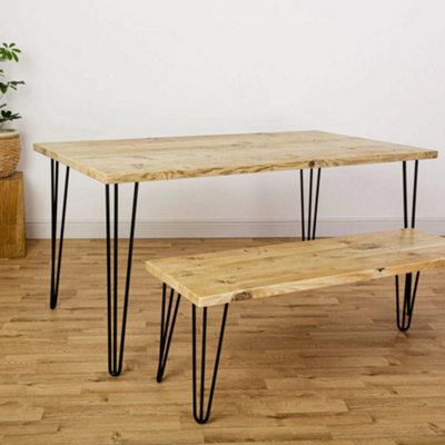 Off The Grain Rustic Wooden Dining Table With Hairpin Legs 150Cm from B&Q