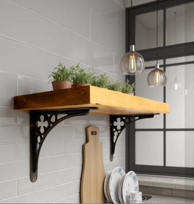 Off The Grain Wood Shelf Rustic Solid Wooden Shelf With Brackets  110Cm (L) from B&Q