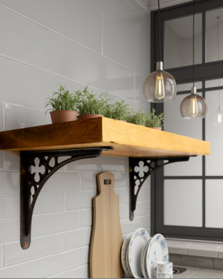 Off The Grain Wood Shelf Rustic Solid Wooden Shelf With Brackets 150Cm (L) from B&Q