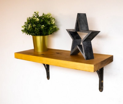 Off The Grain Wooden Wall Shelf Rugger Brown Rustic Shelf With Brackets 90Cm (L) from B&Q