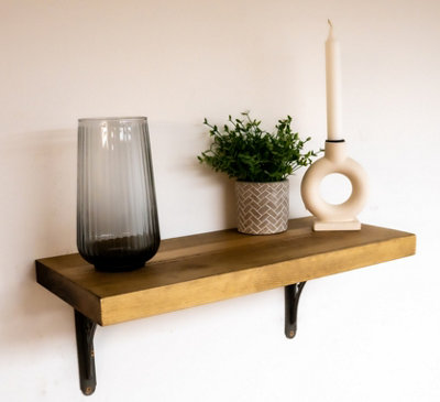 Off The Grain Rustic Shelf With Brackets In Dark Wood Finish 30Cm (L) from B&Q
