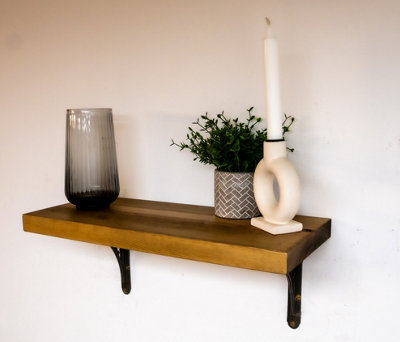 Off The Grain Rustic Shelf With Brackets In Dark Wood Finish 40Cm (L) from B&Q