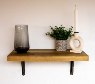 Off The Grain Rustic Shelf With Brackets In Dark Wood Finish 100Cm (L) from B&Q