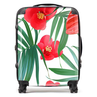 Warren Reed Designer Tropical Flowers And Palm Leaves Hawaiian SuitcaseLarge