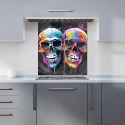 Warren Reed Designer Splashart Happy Skeletons In Glasses Kitchen Splashback from B&Q