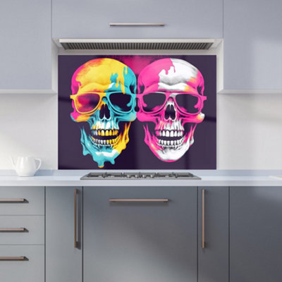 Warren Reed Designer Pinks And Blue Happy Skeletons Kitchen Splashback from B&Q
